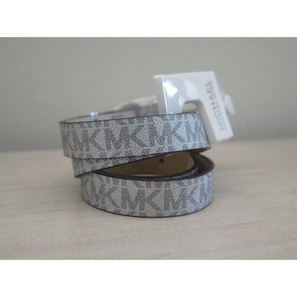 Michael Kors 556179C 040 Women's Sz L Silver Signature "MK" Logo Belt - Picture 7 of 9